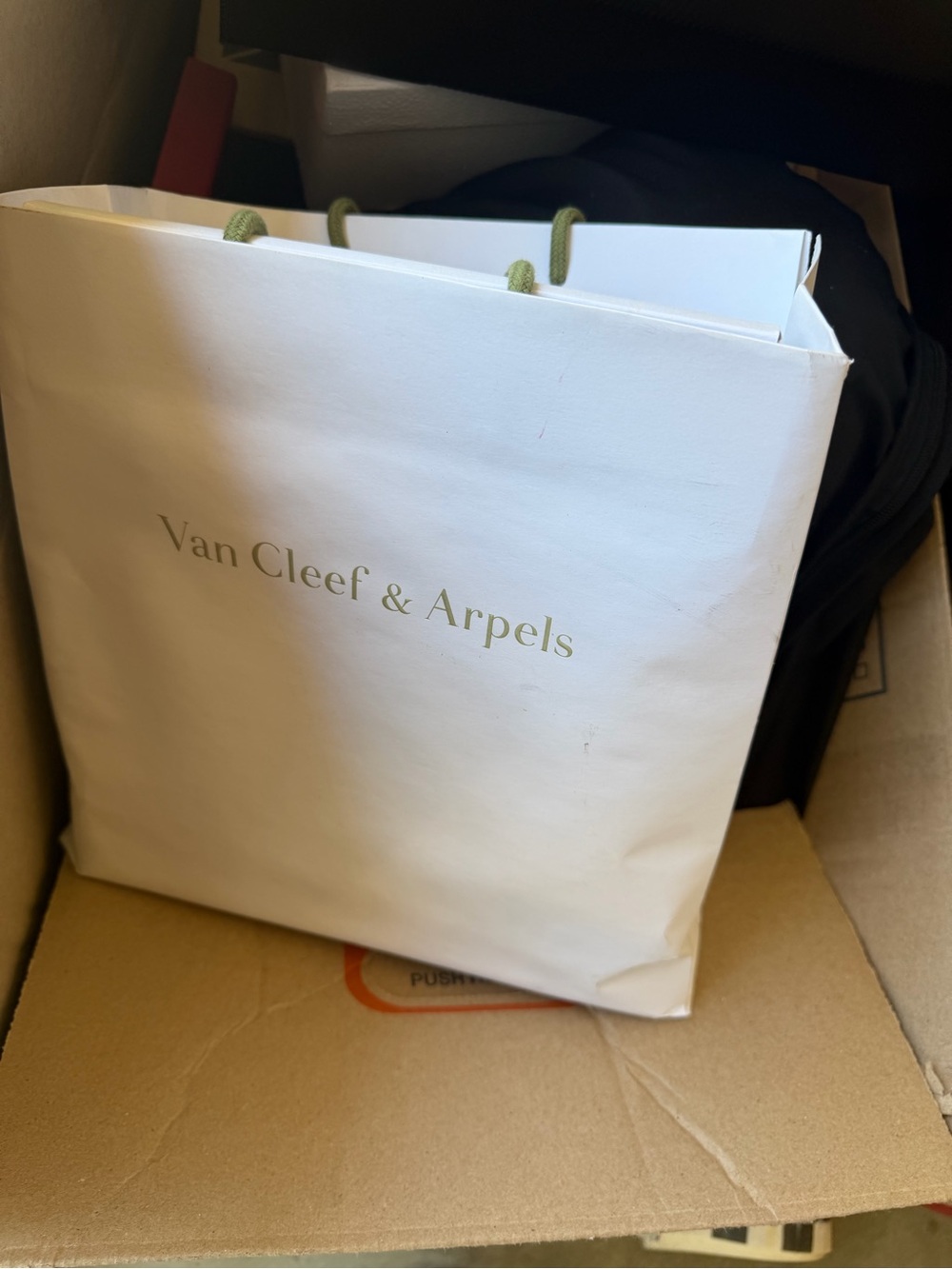 Van Cleef & Arpels White Bag with Green Rope Handles